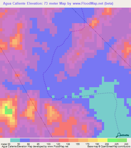 Agua Caliente,Mexico Elevation Map