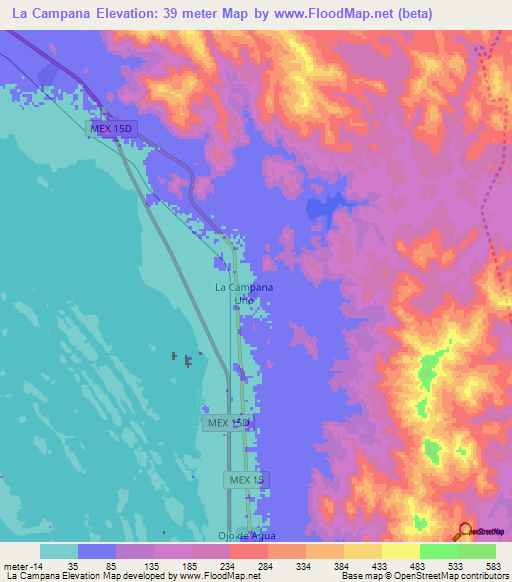 La Campana,Mexico Elevation Map