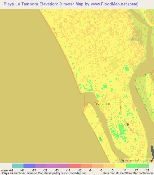 Playa La Tambora,Mexico Elevation Map