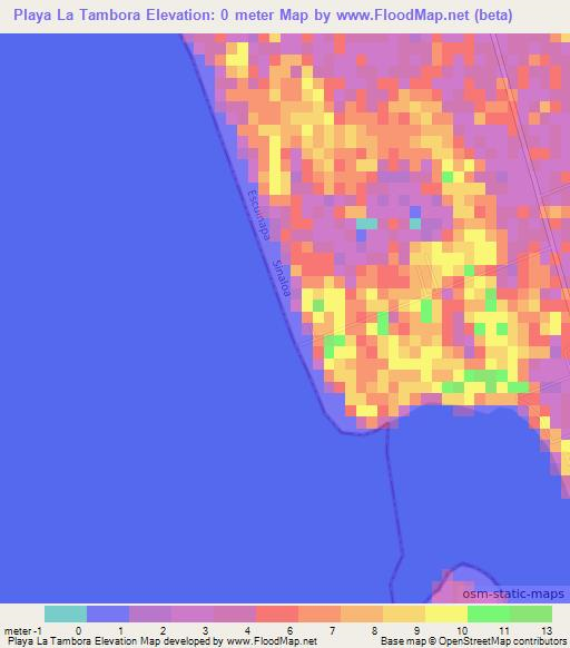 Playa La Tambora,Mexico Elevation Map