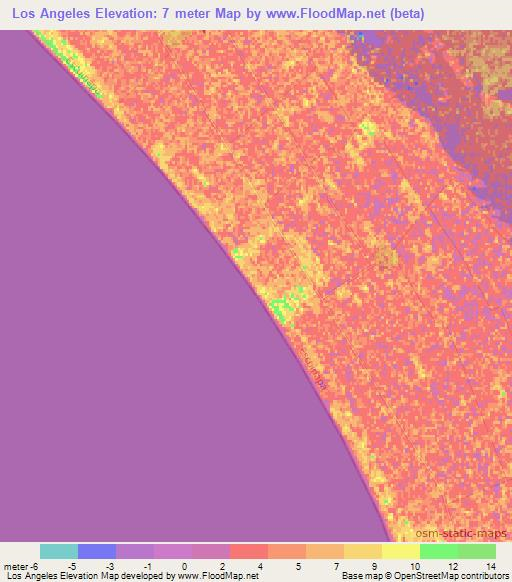 Los Angeles,Mexico Elevation Map