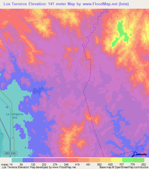 Los Terreros,Mexico Elevation Map