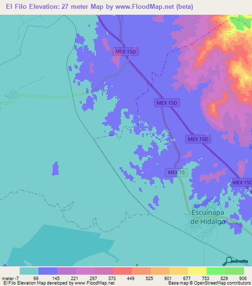 El Filo,Mexico Elevation Map