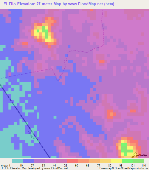 El Filo,Mexico Elevation Map