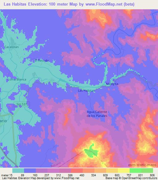 Las Habitas,Mexico Elevation Map