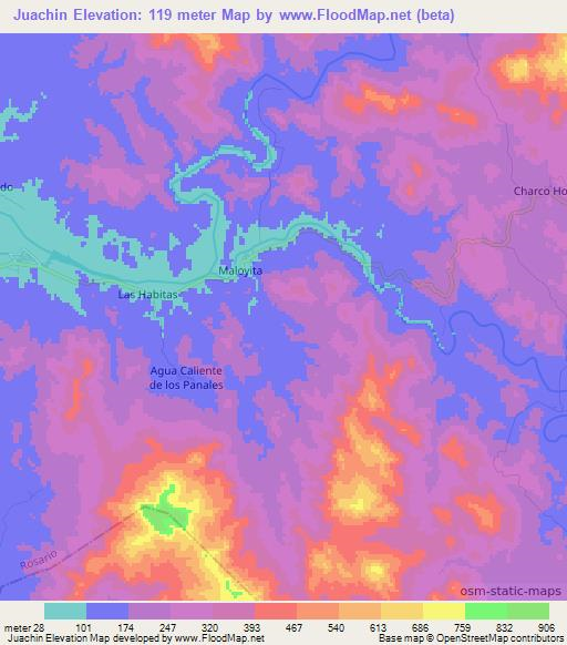 Juachin,Mexico Elevation Map