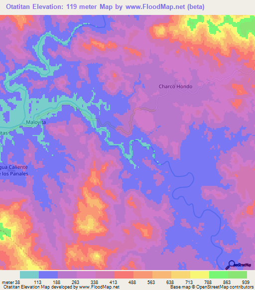 Otatitan,Mexico Elevation Map