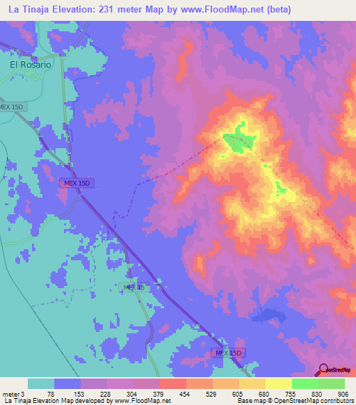 La Tinaja,Mexico Elevation Map