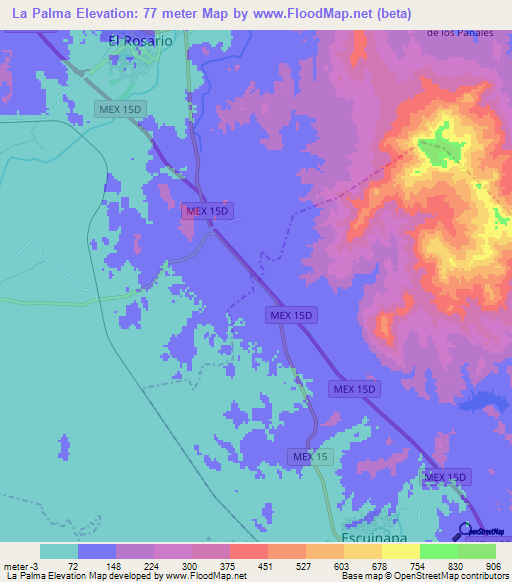 La Palma,Mexico Elevation Map