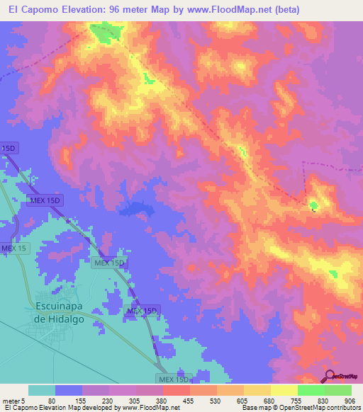 El Capomo,Mexico Elevation Map