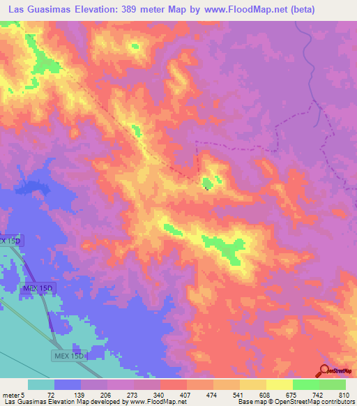 Las Guasimas,Mexico Elevation Map