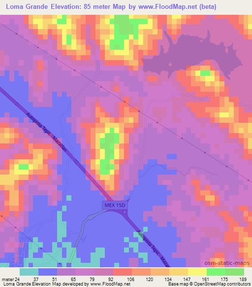 Loma Grande,Mexico Elevation Map