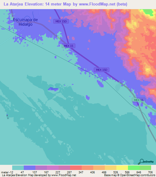 La Atarjea,Mexico Elevation Map