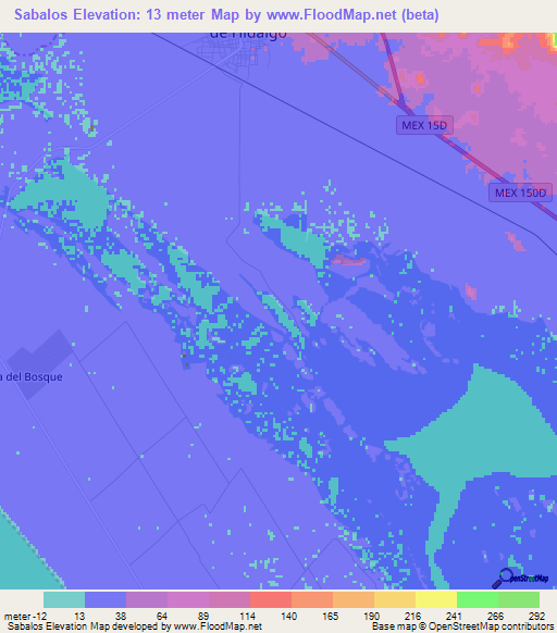 Sabalos,Mexico Elevation Map