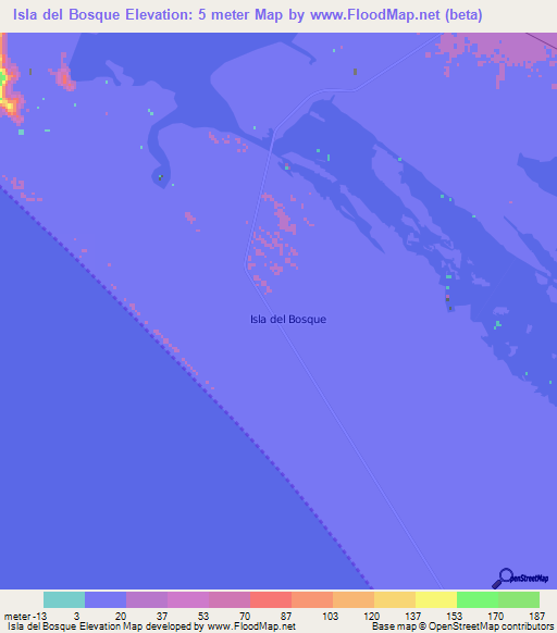 Isla del Bosque,Mexico Elevation Map