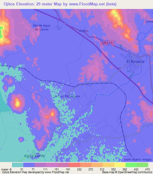 Ojitos,Mexico Elevation Map