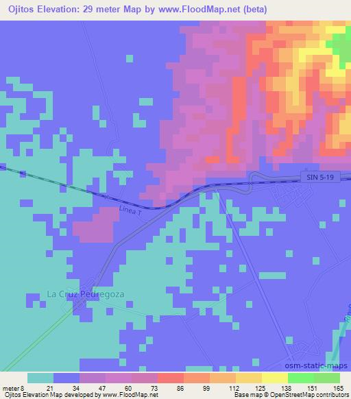 Ojitos,Mexico Elevation Map