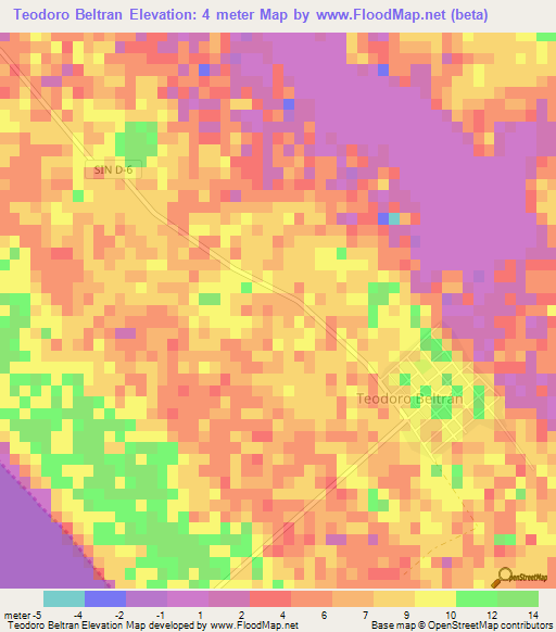 Teodoro Beltran,Mexico Elevation Map