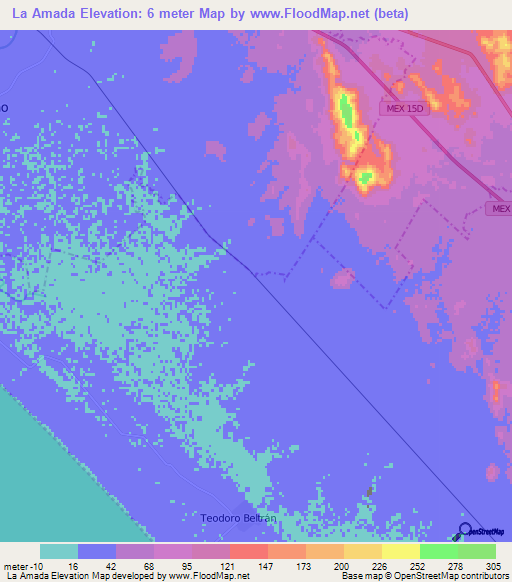 La Amada,Mexico Elevation Map