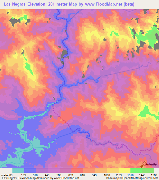 Las Negras,Mexico Elevation Map