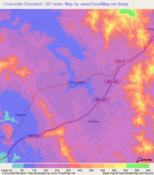 Concordia,Mexico Elevation Map