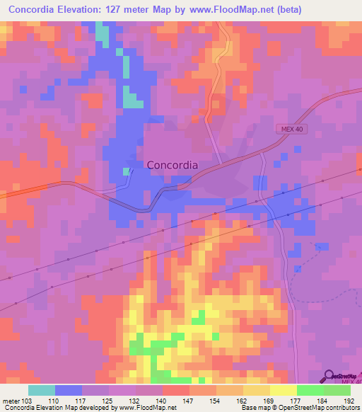 Concordia,Mexico Elevation Map