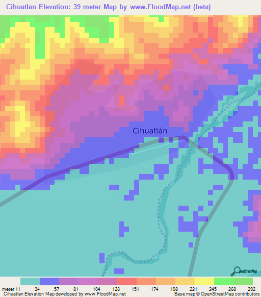 Cihuatlan,Mexico Elevation Map