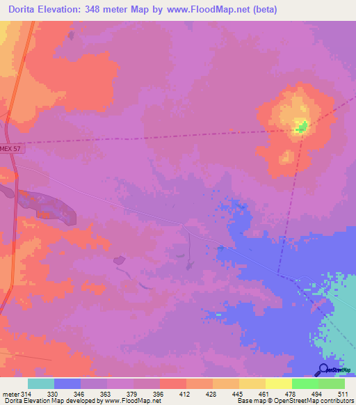 Dorita,Mexico Elevation Map