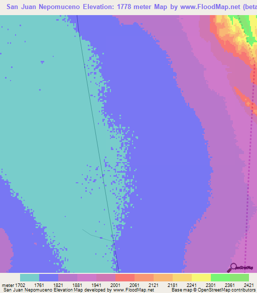 San Juan Nepomuceno,Mexico Elevation Map