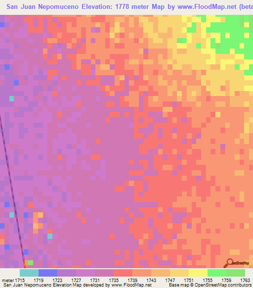 San Juan Nepomuceno,Mexico Elevation Map