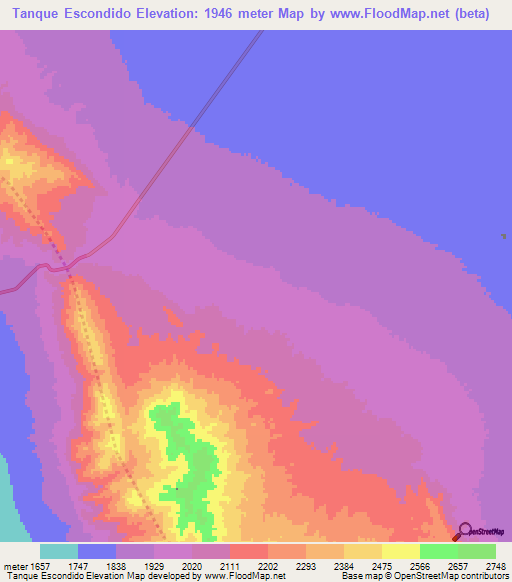 Tanque Escondido,Mexico Elevation Map