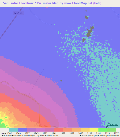 San Isidro,Mexico Elevation Map