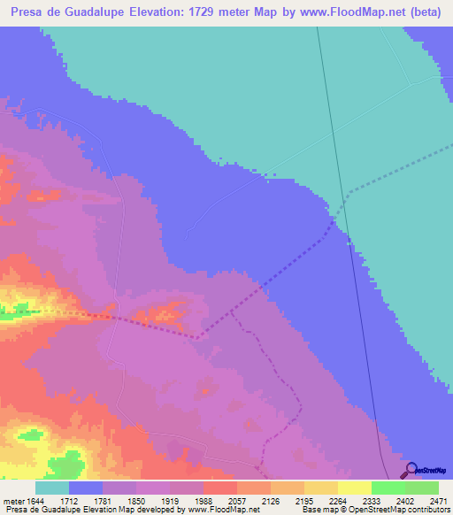 Presa de Guadalupe,Mexico Elevation Map