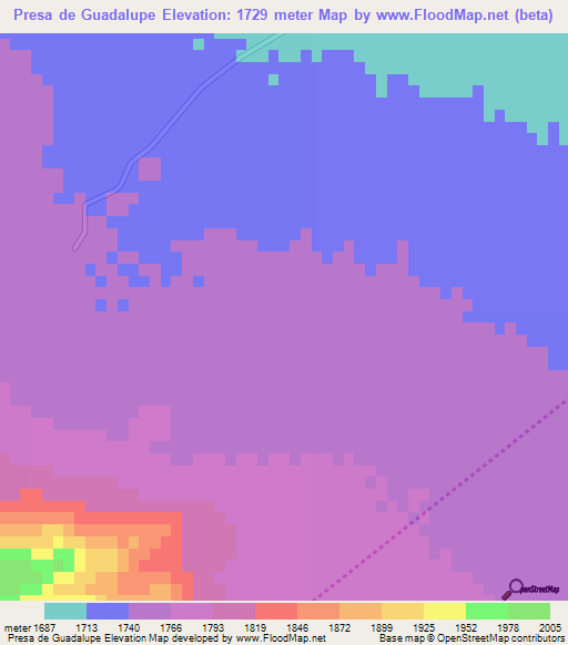 Presa de Guadalupe,Mexico Elevation Map