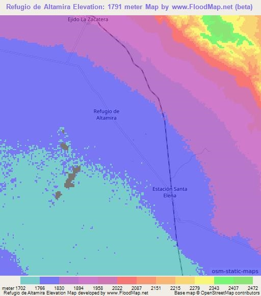 Refugio de Altamira,Mexico Elevation Map