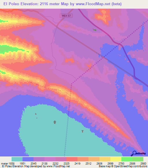 El Poleo,Mexico Elevation Map