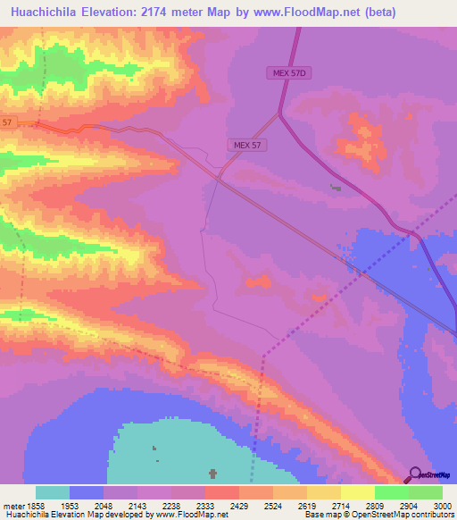 Huachichila,Mexico Elevation Map