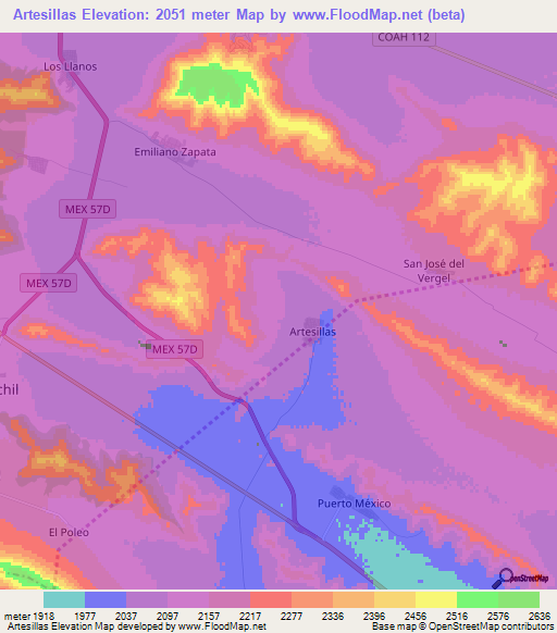 Artesillas,Mexico Elevation Map