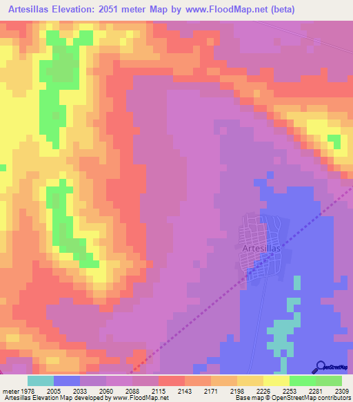 Artesillas,Mexico Elevation Map