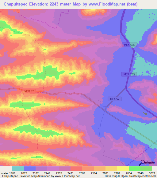 Chapultepec,Mexico Elevation Map