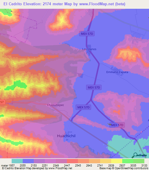 El Cedrito,Mexico Elevation Map