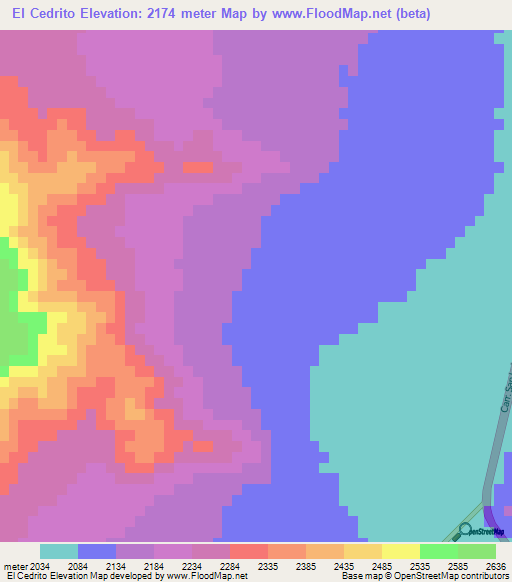 El Cedrito,Mexico Elevation Map