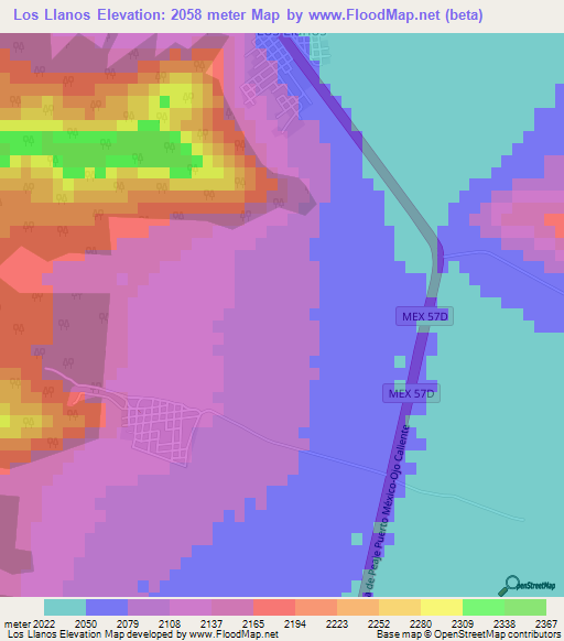 Los Llanos,Mexico Elevation Map