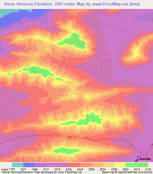 Sierra Hermosa,Mexico Elevation Map