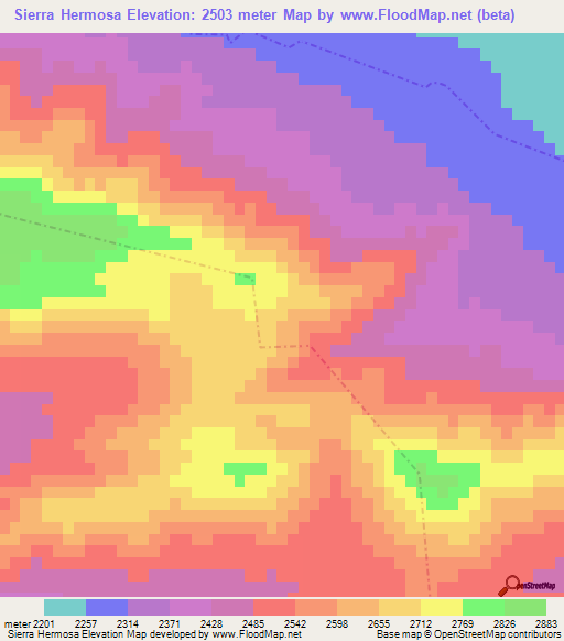 Sierra Hermosa,Mexico Elevation Map