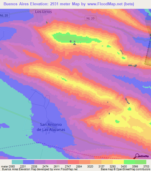 Buenos Aires,Mexico Elevation Map