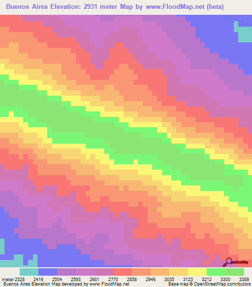 Buenos Aires,Mexico Elevation Map