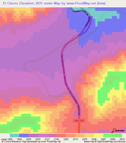 El Chorro,Mexico Elevation Map