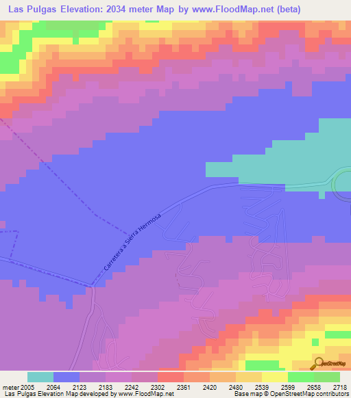 Las Pulgas,Mexico Elevation Map