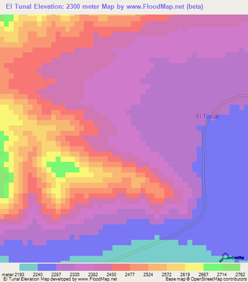 El Tunal,Mexico Elevation Map